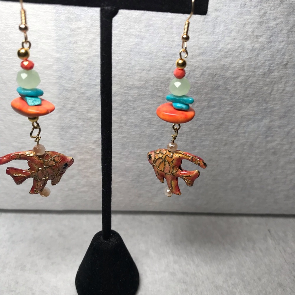 Colorful Coral Reef Inspired Fish Dangle Earrings – Ocean Beach Jewelry - Picture 3 of 4